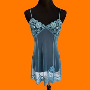 00's vintage blue fishnet mesh y2k lingerie babydoll SMALL Victoria's Secret